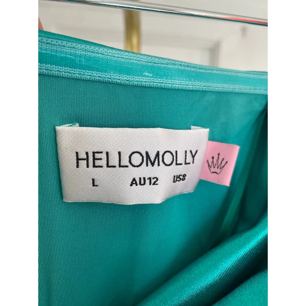 Hello Molly Emerald Mini Dress Satin Cutout Ruched L Quiet Luxury Prom Cocktail